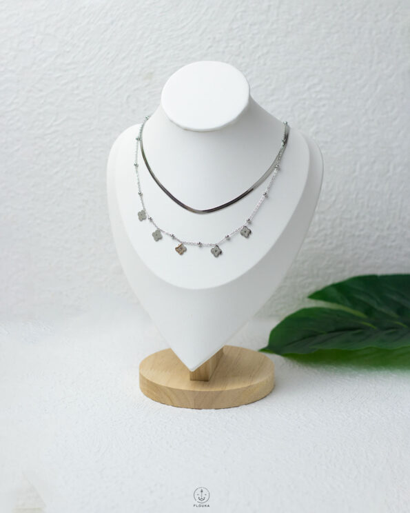 double layer vancleef silver necklace