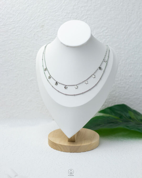 double layer stars silver necklace