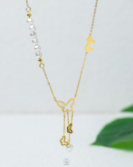 pearl butterfly gold necklace