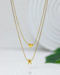 double layer letter r gold necklace