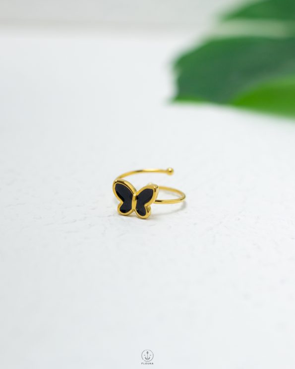 black butterfly free size gold ring
