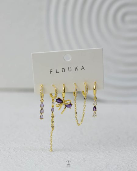 dark purple struas gold earring set